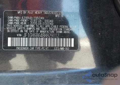 2011 Subaru Impreza 2.5I Premium z USA, uszkodzony, nr VIN JF1GH6B64BH829112